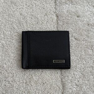 Tommy Hilfiger Black Leather Money Clip Wallet with Logo Plaque